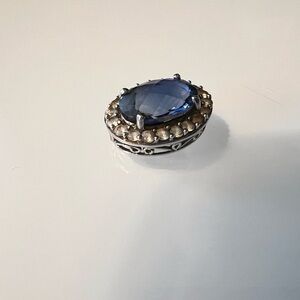 Vintage Silver and Blue pendant with Ornate Design